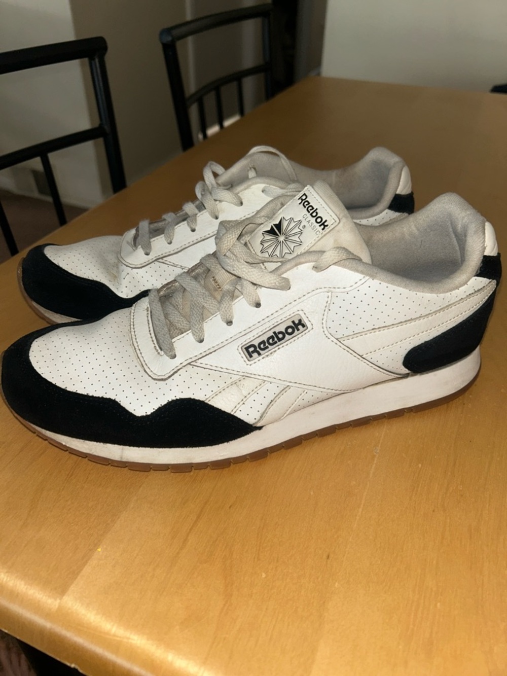 Reebok White and Black Low-Top Leather Sneakers